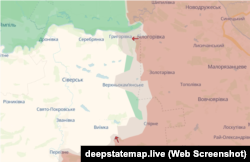 Білогорівка Луганської області і Сіверськ Донецької на мапі DeepState станом на 15 червня 2025 року