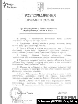 На документі «не для опублікування» сказано, що Кінаху надавалася покоївка, автомобілі, безкоштовний проїзд Україною, в тому числі, літаками, і держдача в довічне користування на 400 квадратних метрів