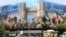Iran -- Vehicles drive past a huge banner on Enghelab (Revolution) Square, in Tehran on June 24, 2025