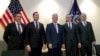 GERMANY -- (L-R) Milun Trivunac, Serbian State Secretary at Ministry of Economy, Richard Grenell, left, U.S. Ambassador to Germany, Robert C. O'Brien, U.S. National Security Advisor, Michael Knitter, Managing Director of Eurowings, and Eset Berisha, Direc