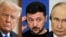 U.S. President Donald Trump, Ukrainian President Volodymyr Zelenskyy, and Russian President Vladimir Putin, photographed separately.