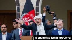 Afghan President Ashraf Ghani speaks during his inauguration as president in Kabul on March 9.