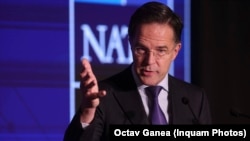 Secretarul general al NATO, Mark Rutte, la summitul NATO-Industry Forum de la București, 6 noiembrie 2025.