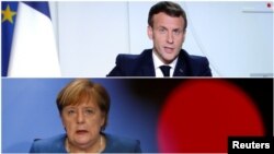 Cancelara germană Angela Merkel și președintele francez Emmanuel Macron anunță noi măsuri drastice de limitare a contactelor sociale, 28 octombrie 2020