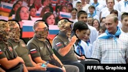 Російські військові, учасники війни в Україні – гості «Артеку» в анексованому Криму. Президент РФ Володимир Путін в «Артеку». Колаж