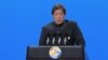 Pakistani Prime Minister Imran Khan speaks during the opening ceremony of the Belt and Road Forum in Beijing on April 26.