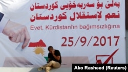 Плакат із закликом проголосувати на референдумі «Так незалежності Курдистану». Кіркук, 10 вересня 2017 року
