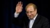 Mohammad Baqer Qalibaf waves after registering his candidacy for the June presidential election.