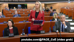 Анжеліка Мельникова виступає на Парламентській асамблеї Ради Європи у Страсбурзі, 30 січня 2025 року