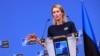 Kryeministrja e Estonisë, Kaja Kallas, gjatë një konference shtypi në selinë e NATO-s, në Bruksel. 
