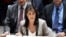 Fosta ambasadoare americană la ONU Nikki Haley vorbind la Consiliul de Securitate ONU despre situația din Crimeea, New York, 26 noiembrie 2018