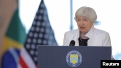 Джанет Єллен виступає під час пресконференції напередодні зустрічей міністрів фінансів G20 і керівників центральних банків у Сан-Паулу, Бразилія, 27 лютого 2024 року