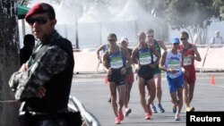 Race walkers at the Rio Olympics in Brazil in August.