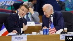 Sjedinjene Države i Francuska će nadgledati implementaciju sporazuma o prekidu vatre. Fotografija: francuski predsjednik Emmanuel Macron i američki Joe Biden u Brazilu, novembar 2024.