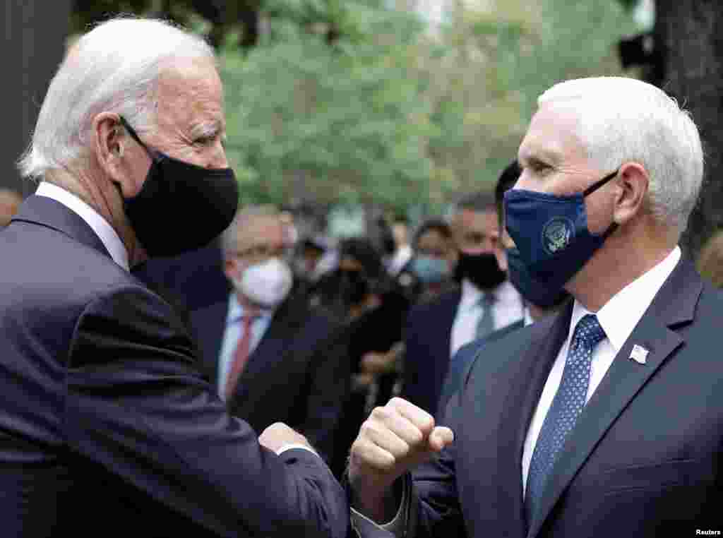 Кандидат у президенти США від Демократичної партії Джо Байден та віцепрезидент США Майк Пенс вітають один одного. Майк Пенс із дружиною відвідали церемонію, яку проводить музей &laquo;9/11&raquo; у Нью-Йорку, а також узяли участь у зачитуванні імен загиблих на місці &laquo;башт-близнюків&raquo;, зруйнованих під час нападу 11 вересня. Джо Байден відвідав церемонію в Нью-Йорку в першій половині дня перед поїздкою до Шанксвіллу