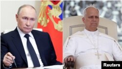 Комбіноване фото - папа Римський Лев XIV (п) і президент РФ Володимир Путін