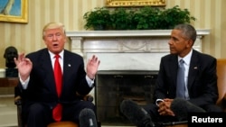 Дональд Трамп и Барак Обама на встрече в Белом доме 10 ноября 2016