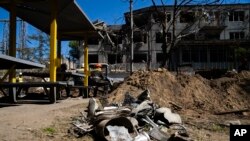A damaged Ukrainian power plant.