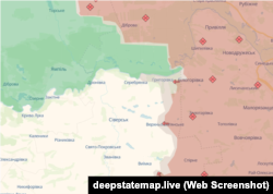 Білогорівка Луганської області та Сіверський виступ» на мапі DeepState станом на 9 липня 2025 року