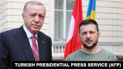 Volodimir Zelenszkij ukrán és Recep Tayyip Erdoğan török elnök találkozója Lvivben 2022. augusztus 18-án