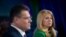 Candidatul la funcția de președinte Maros Sefcovic (L) și candidatul Zuzana Caputova participă la o dezbatere de televiziune 