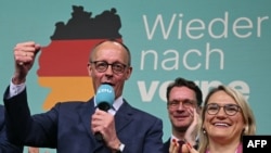 Friedrich Merz, a német konzervatív Kereszténydemokrata Unió vezetője Berlinben 2025. február 23-án