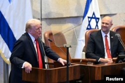 Presidenti amerikan, Donald Trump, gjatë fjalimit në Parlamentin izraelit.