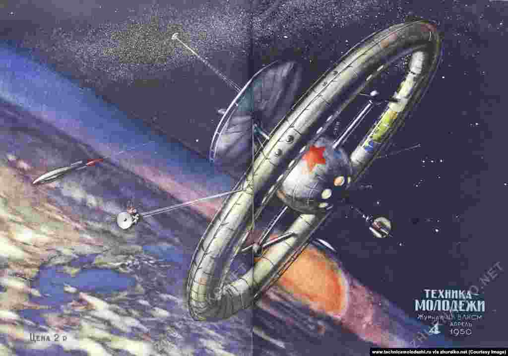 Staţia spaţială pe o copertă din 1950, cu 48 de ani până la lansarea ei în spaţiu.