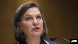 Assistant Secretary of State Victoria Nuland testifies on the situation in Ukraine before the Commission on Security and Cooperation in Europe during a hearing on Capitol Hill in Washington, D.C., on April 9.