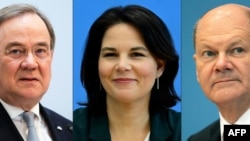 Olaf Scholz (dreapta) este principalul candidat în cursa pentru viitorul cancelar al Germaniei. Alături de el se află Armin Laschet (stânga), candidatul nominalizat de Uniunea Creștin Democrată, și Annalena Baerbock (centru), candidată din partea Partidului Ecologic German.