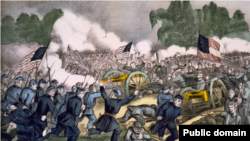 Литографическое изображение Битвы при Геттисберге, одного из самых значительных и кровопролитных сражений Гражданской войны в США, выигранной северянами.