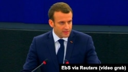 Емманюель Макрон під час виступу в Європарламенті, Страсбург, Франція, 17 квітня 2018 року