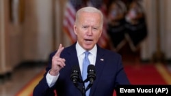 Joe Biden beszéde közben a washingtoni Fehér Házban 2021. augusztus 31-én